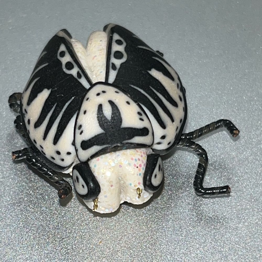 Goliath Black and White Beetle Brooch